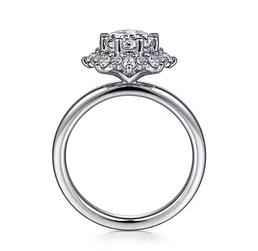 Avalynn - 14K White Gold Bursting Halo Round Diamond Engagement Ring