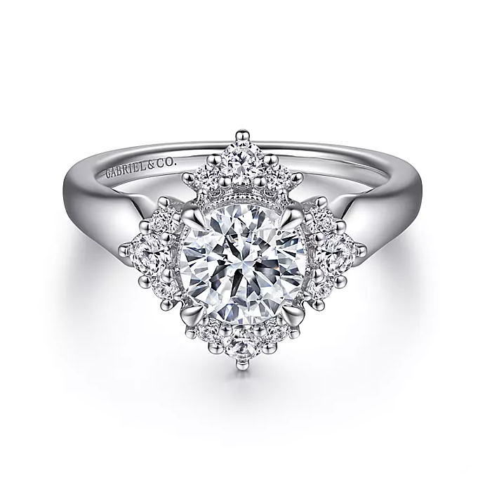 Allena - 14K White Gold Bursting Halo Round Diamond Engagement Ring