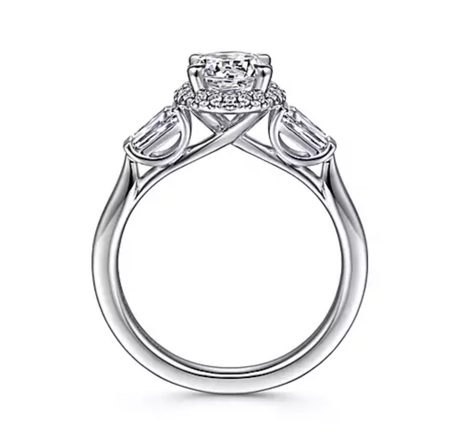 Elinor - 14K White Gold Round Three Stone Halo Diamond Engagement Ring