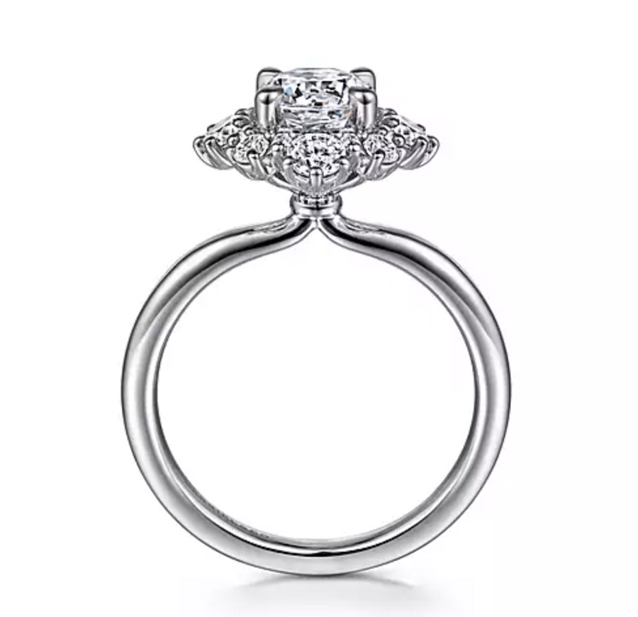 Saralynn - 14K White Gold Bursting Halo Round Diamond Engagement Ring
