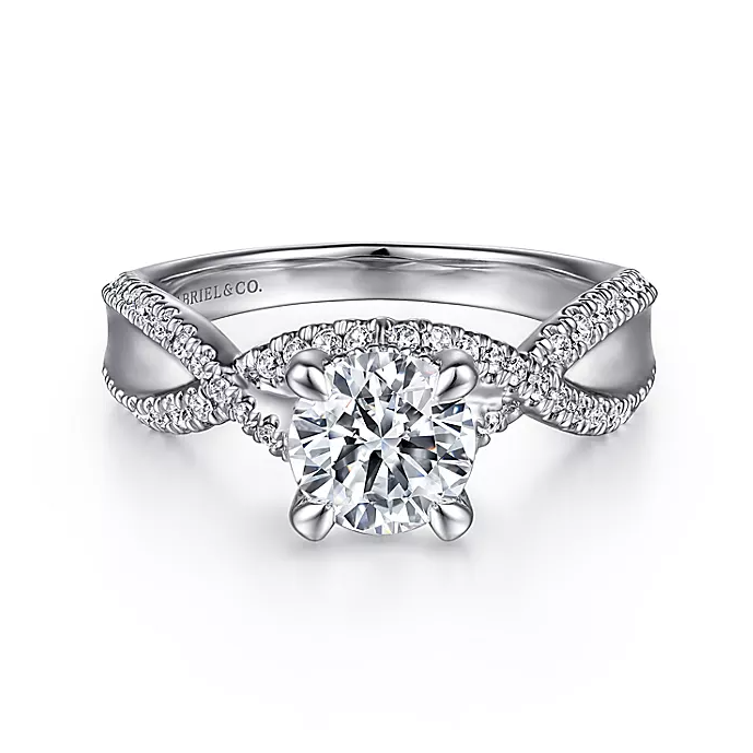 Agata - 14K White Gold Twisted Round Diamond Engagement Ring