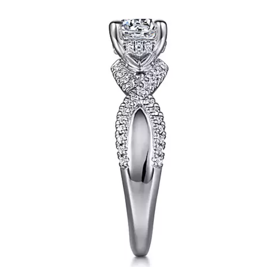 Agata - 14K White Gold Twisted Round Diamond Engagement Ring