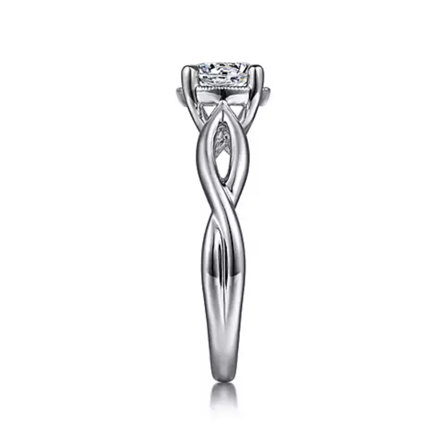 Emiliana - 14K White Gold Split Shank Round Diamond Engagement Ring
