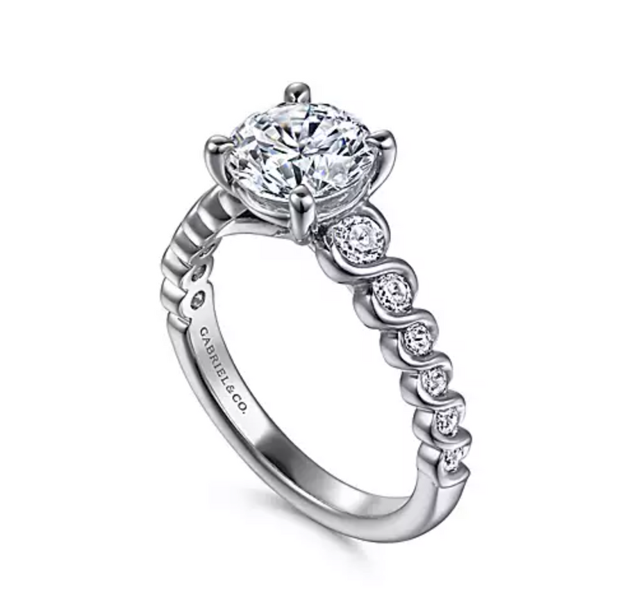 Sera - 14K White Gold Twisted Round Diamond Engagement Ring