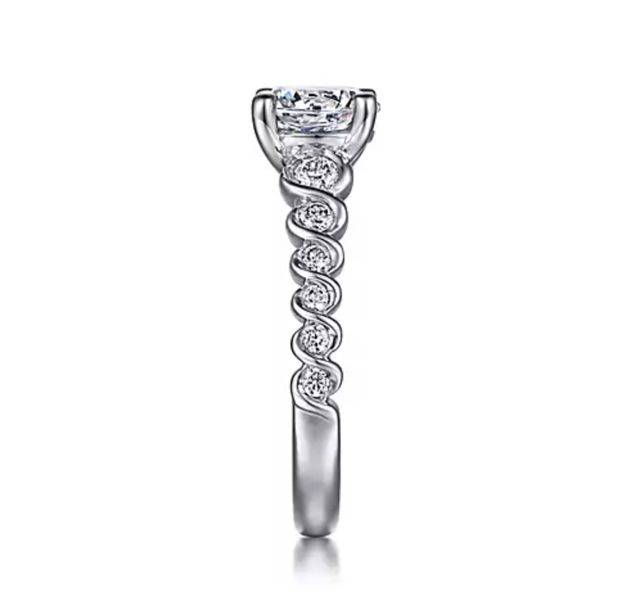 Sera - 14K White Gold Twisted Round Diamond Engagement Ring