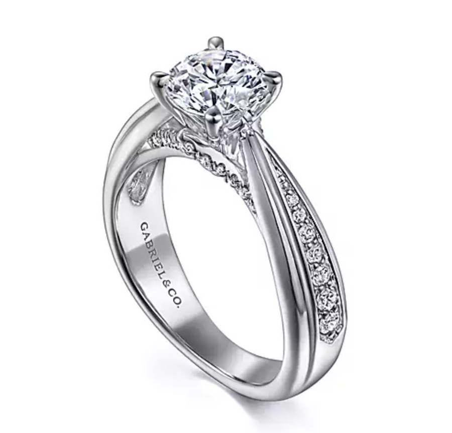 Raiza - 14K White Gold Wide Band Round Diamond Engagement Ring