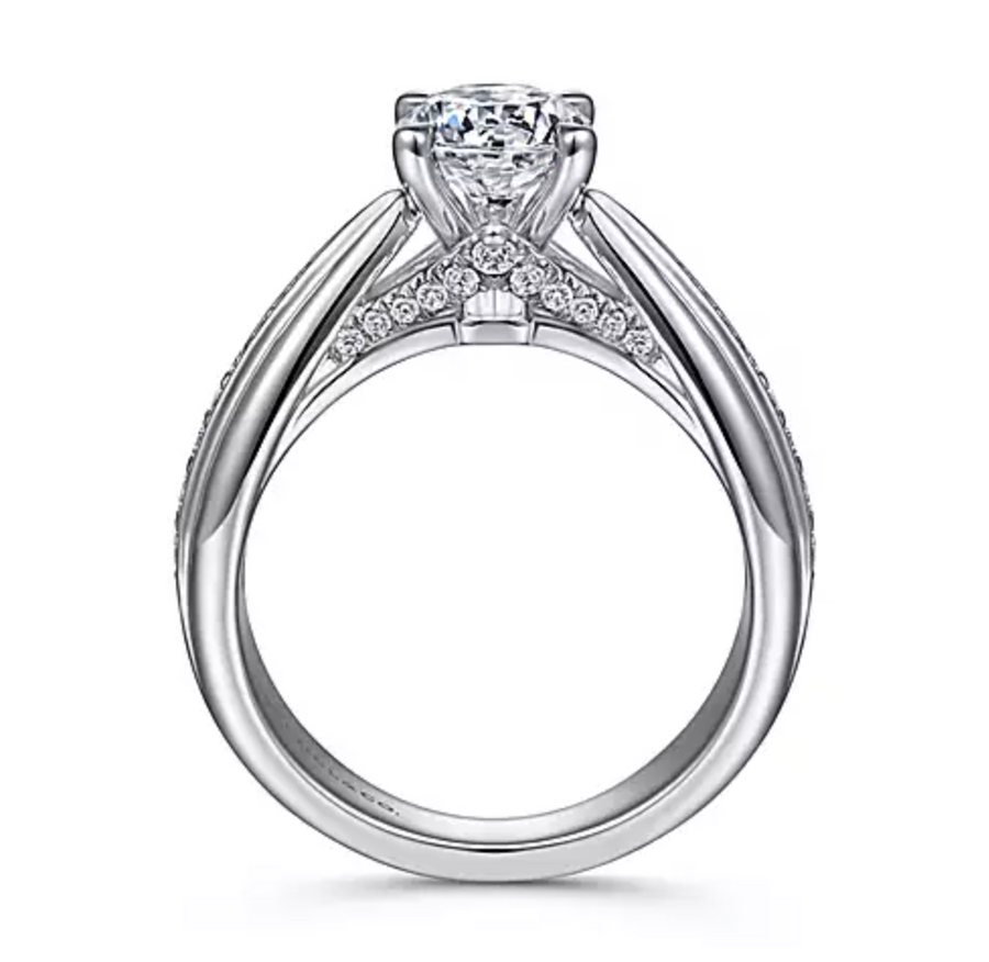 Raiza - 14K White Gold Wide Band Round Diamond Engagement Ring