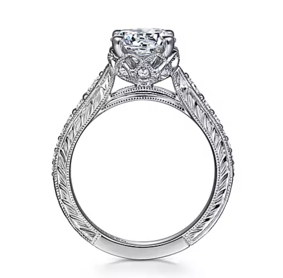 Emmie - Vintage Inspired 14K White Gold Round Diamond Engagement Ring