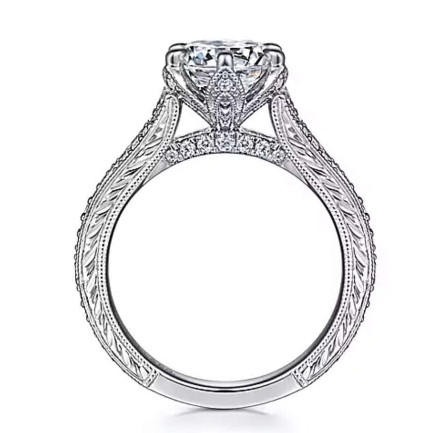 Elanie - Vintage Inspired 14K White Gold Round Diamond Engagement Ring