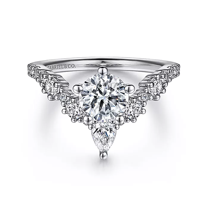 Daina - 14K White Gold Chevron Round Diamond Engagement Ring
