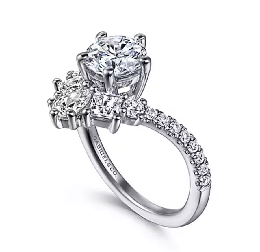 Estella - 14K White Gold Chevron Round Diamond Engagement Ring