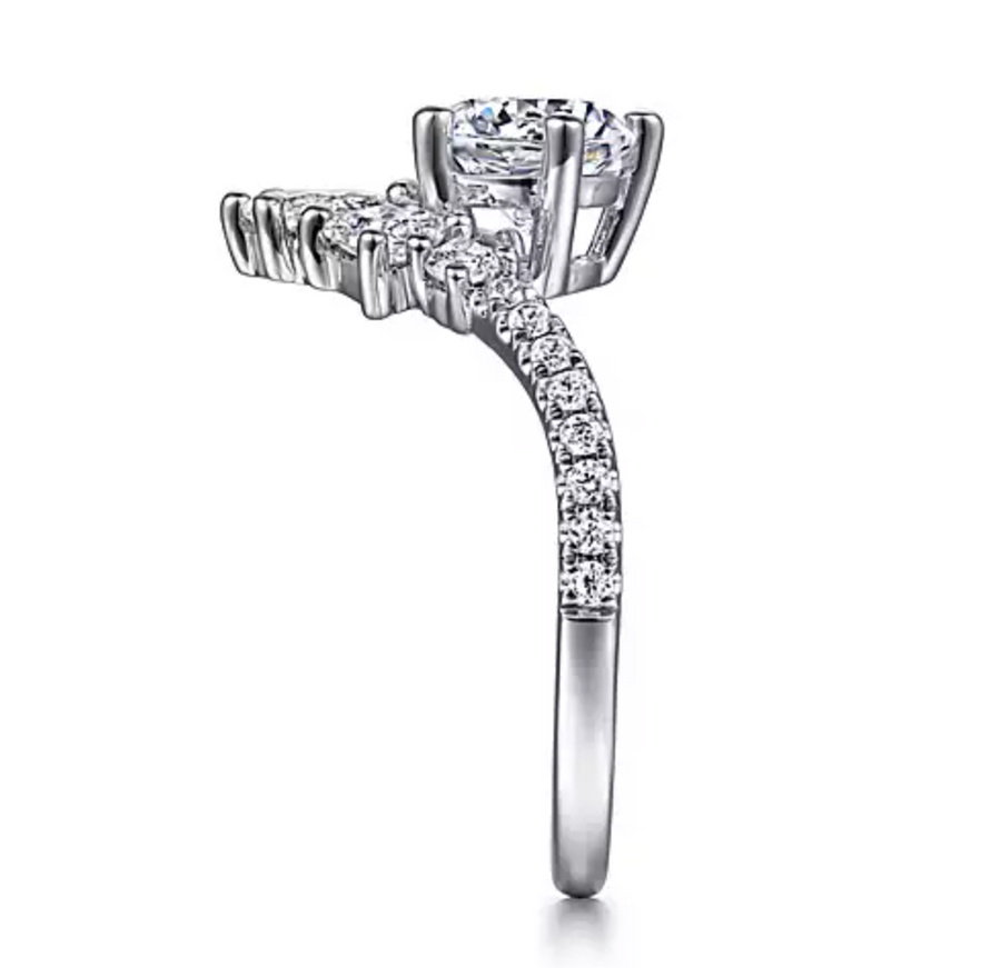 Estella - 14K White Gold Chevron Round Diamond Engagement Ring
