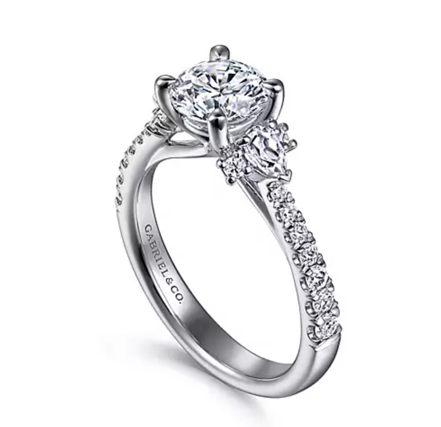 Ami - 14K White Gold Round Three Stone Diamond Engagement Ring
