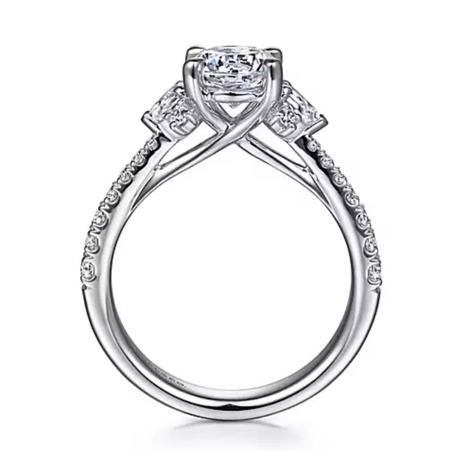 Ami - 14K White Gold Round Three Stone Diamond Engagement Ring