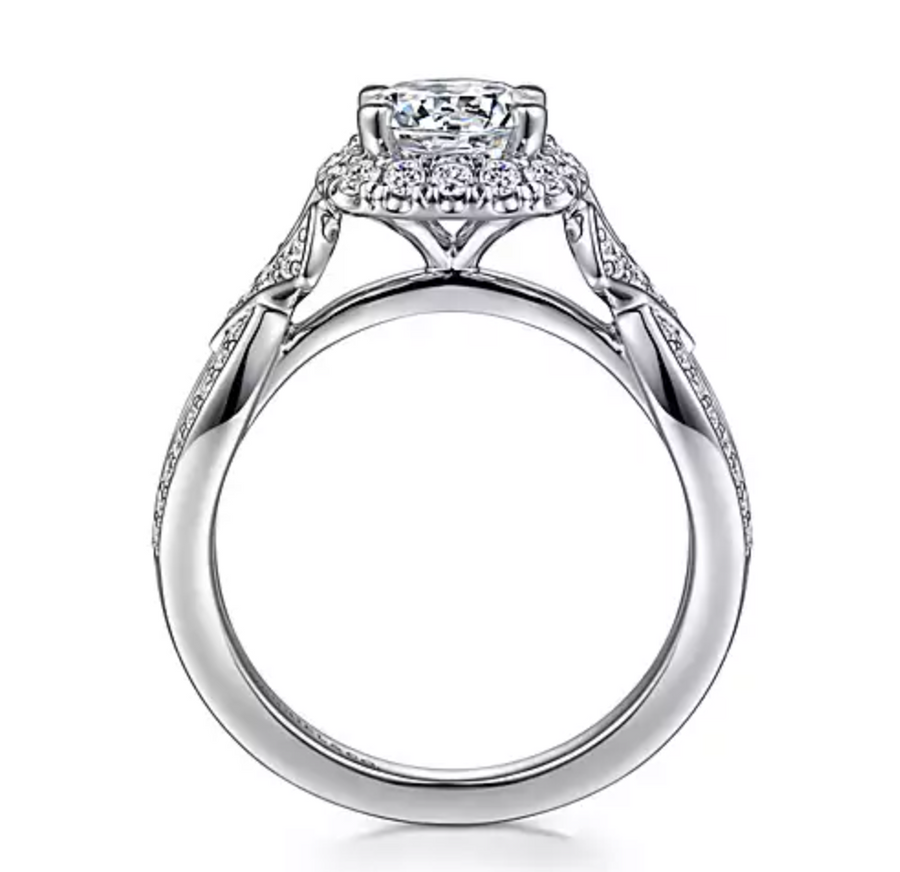 Ensley - Art Deco Inspired 14K White Gold Halo Diamond Engagement Ring