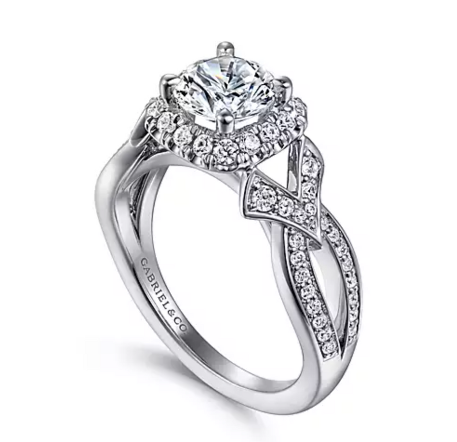 Ensley - Art Deco Inspired 14K White Gold Halo Diamond Engagement Ring