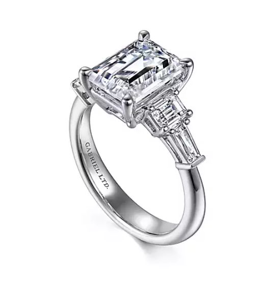 Everley - 18K White Gold Emerald Cut Five Stone Diamond Engagement Ring
