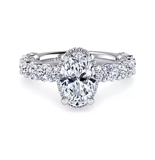 Leeda - 18K White Gold Oval Diamond Engagement Ring
