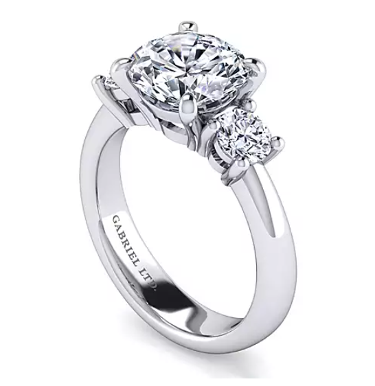 Aneta - 18K White Gold Round Three Stone Diamond Engagement Ring