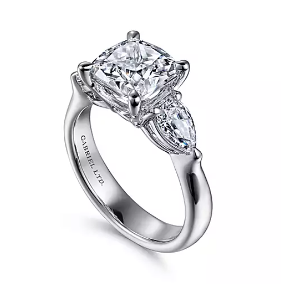 Anabelle - 18K White Gold Cushion Cut Three Stone Diamond Engagement Ring