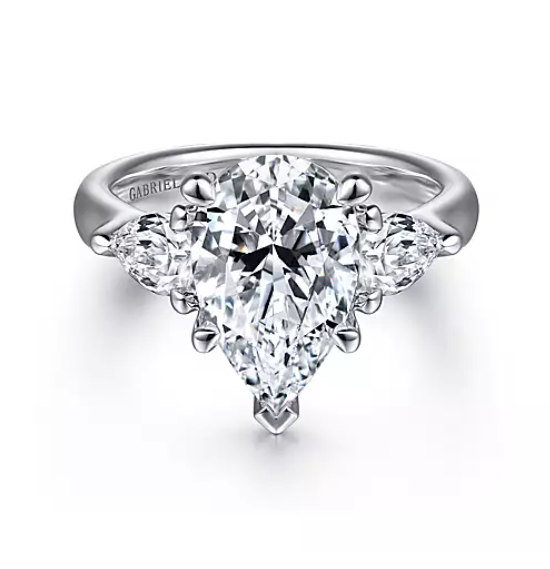 Blanka - 18K White Gold Pear Shape Three Stone Diamond Engagement Ring