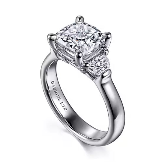 Emme - 18K White Gold Cushion Cut Three Stone Diamond Engagement Ring