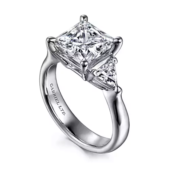 Meena - 18K White Gold Princess Cut Three Stone Diamond Engagement Ring