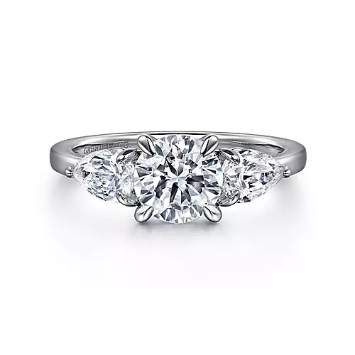 Adalia - 14K White Gold Round Three Stone Diamond Engagement Ring