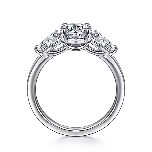 Adalia - 14K White Gold Round Three Stone Diamond Engagement Ring