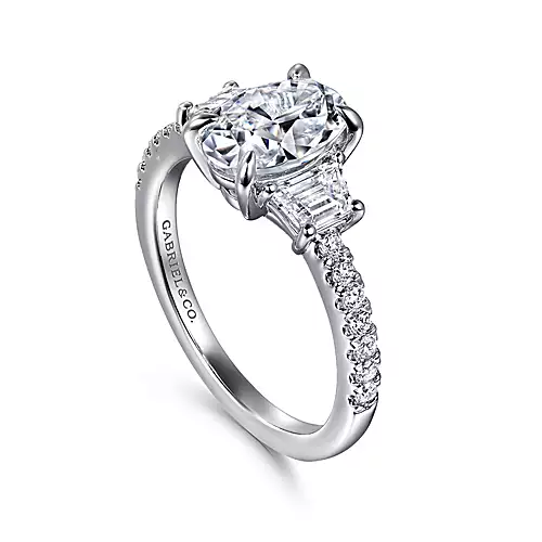 Euphoria - 14K White Gold Oval Three Stone Diamond Engagement Ring