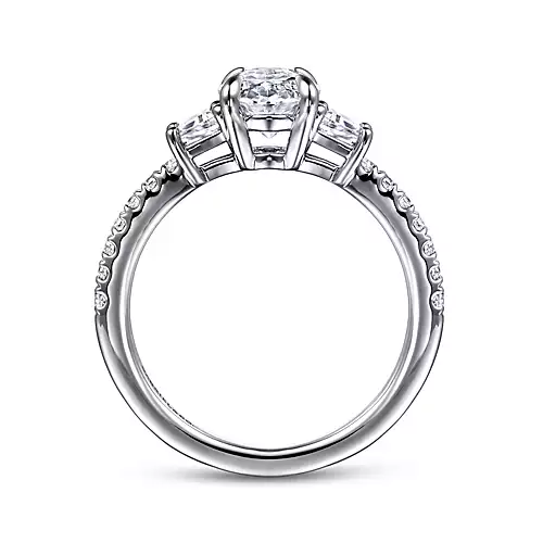 Euphoria - 14K White Gold Oval Three Stone Diamond Engagement Ring