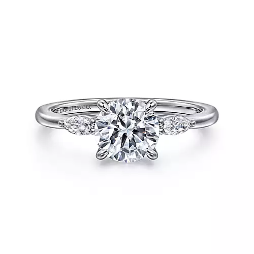 Dela - 14K White Gold Round Three Stone Diamond Engagement Ring