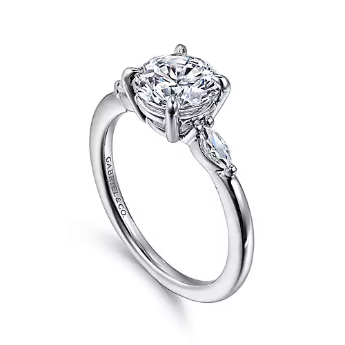 Dela - 14K White Gold Round Three Stone Diamond Engagement Ring