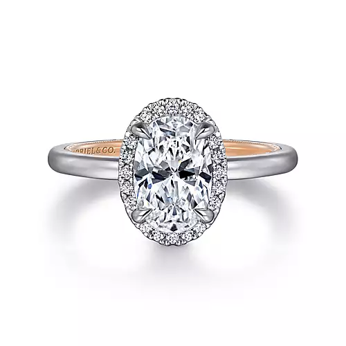 Amelie - 14K Rose Gold Oval Halo Diamond Engagement Ring