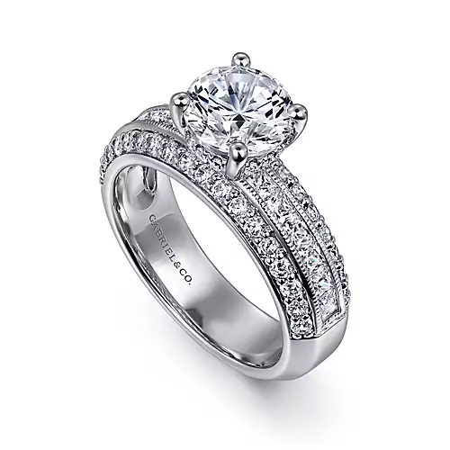 Tinsley - 14K White Gold Wide Band Round Diamond Engagement Ring