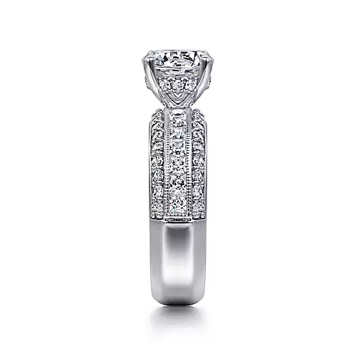 Tinsley - 14K White Gold Wide Band Round Diamond Engagement Ring