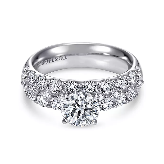 Lavinia - 14K White Gold Round Wide Band Diamond Engagement Ring