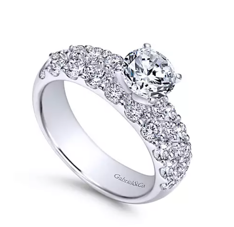 Lavinia - 14K White Gold Round Wide Band Diamond Engagement Ring