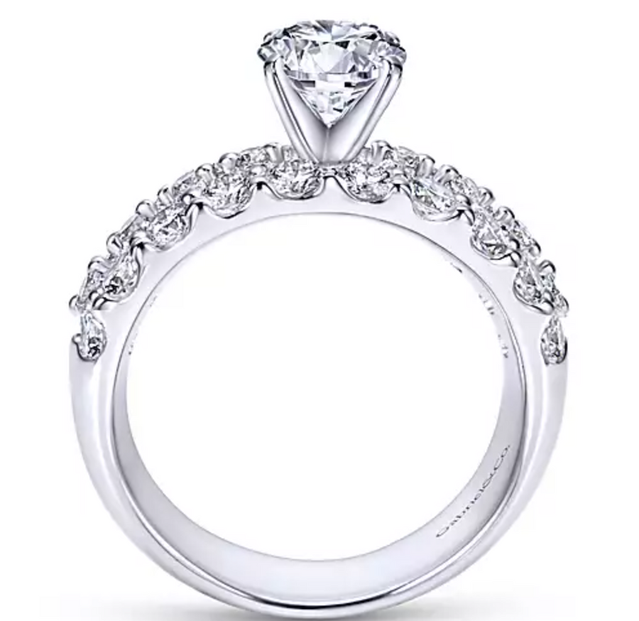 Lavinia - 14K White Gold Round Wide Band Diamond Engagement Ring