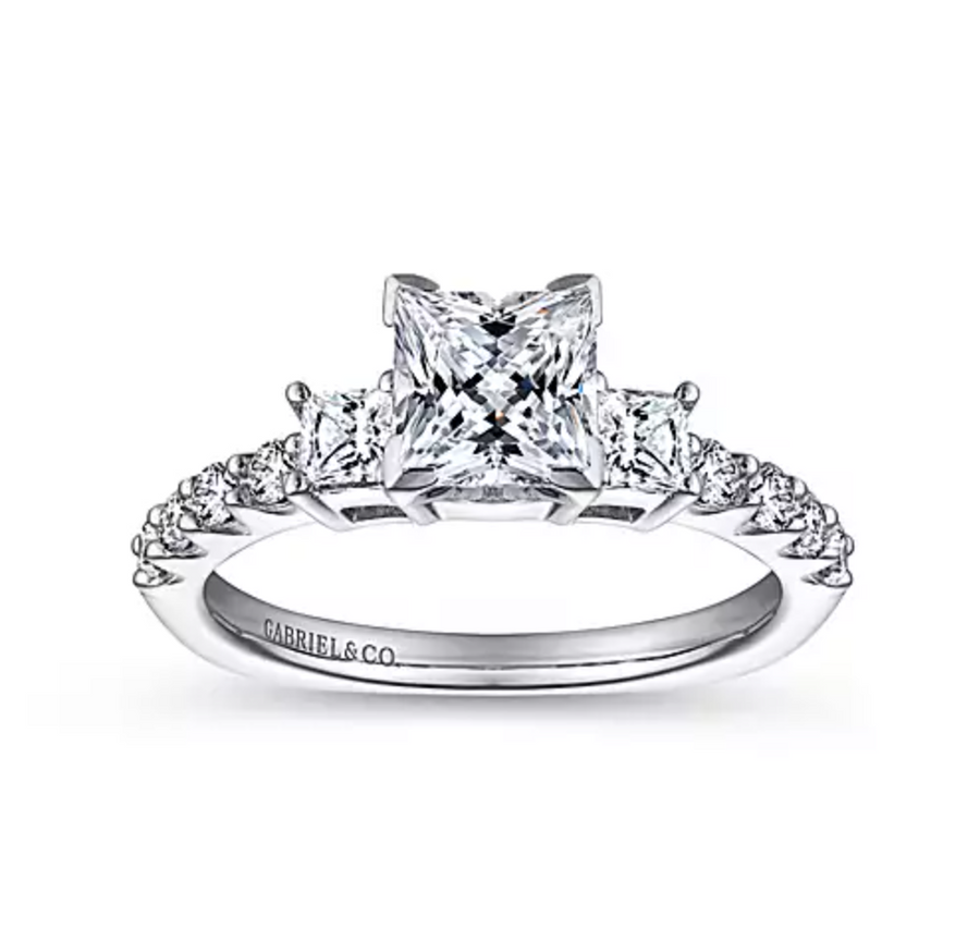 Emerson - 14K White Gold Princess Cut Three Stone Diamond Engagement Ring