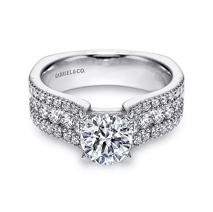 Brielle - 14K White Gold Round Wide Band Diamond Engagement Ring