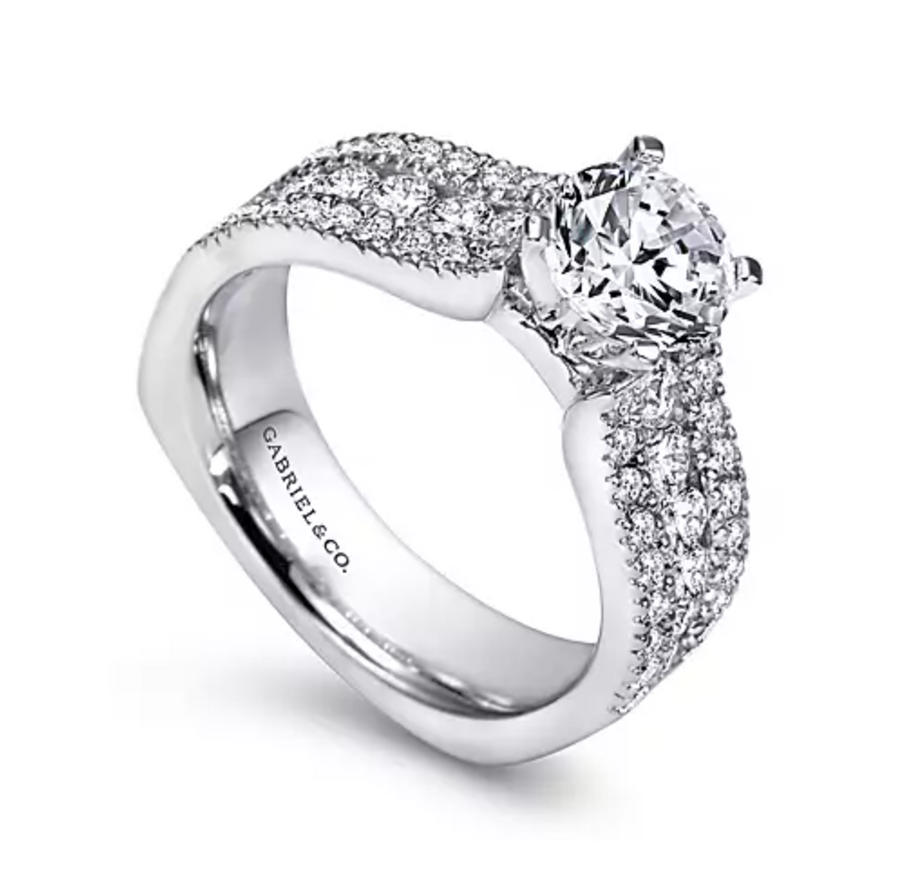 Brielle - 14K White Gold Round Wide Band Diamond Engagement Ring