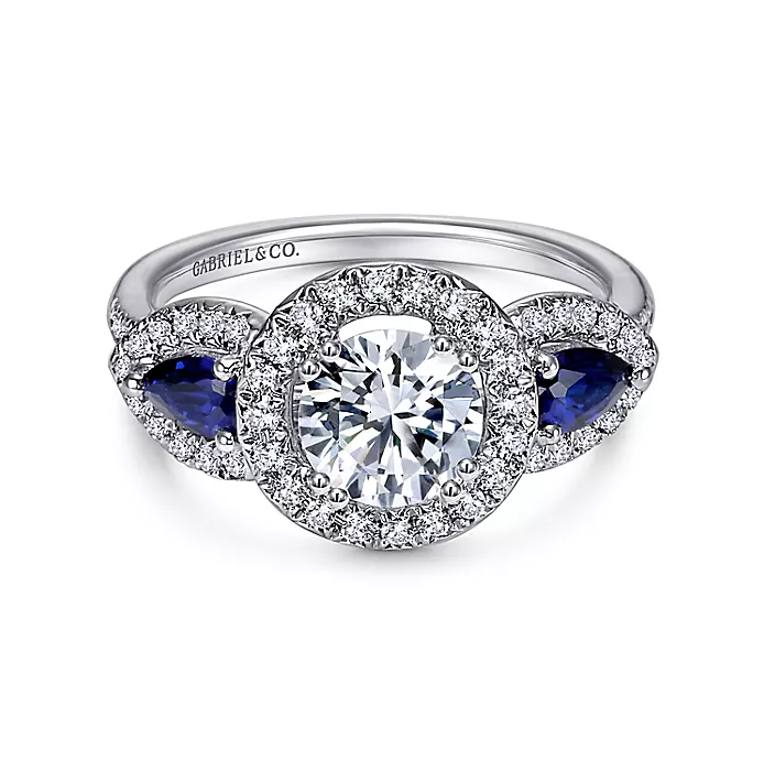 Anselma - 14K White Gold Sapphire and Diamond Engagement Ring