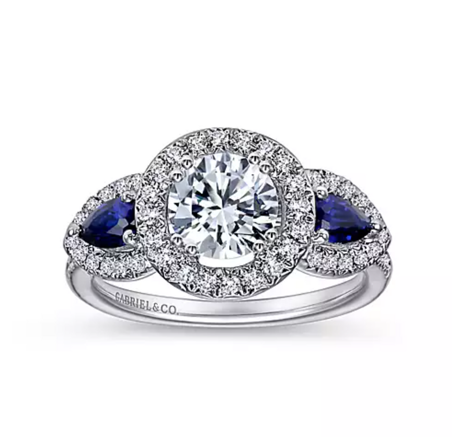 Anselma - 14K White Gold Sapphire and Diamond Engagement Ring