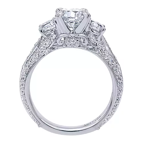 Vintage Inspired 18K White Gold Round Three Stone Diamond Engagement Ring
