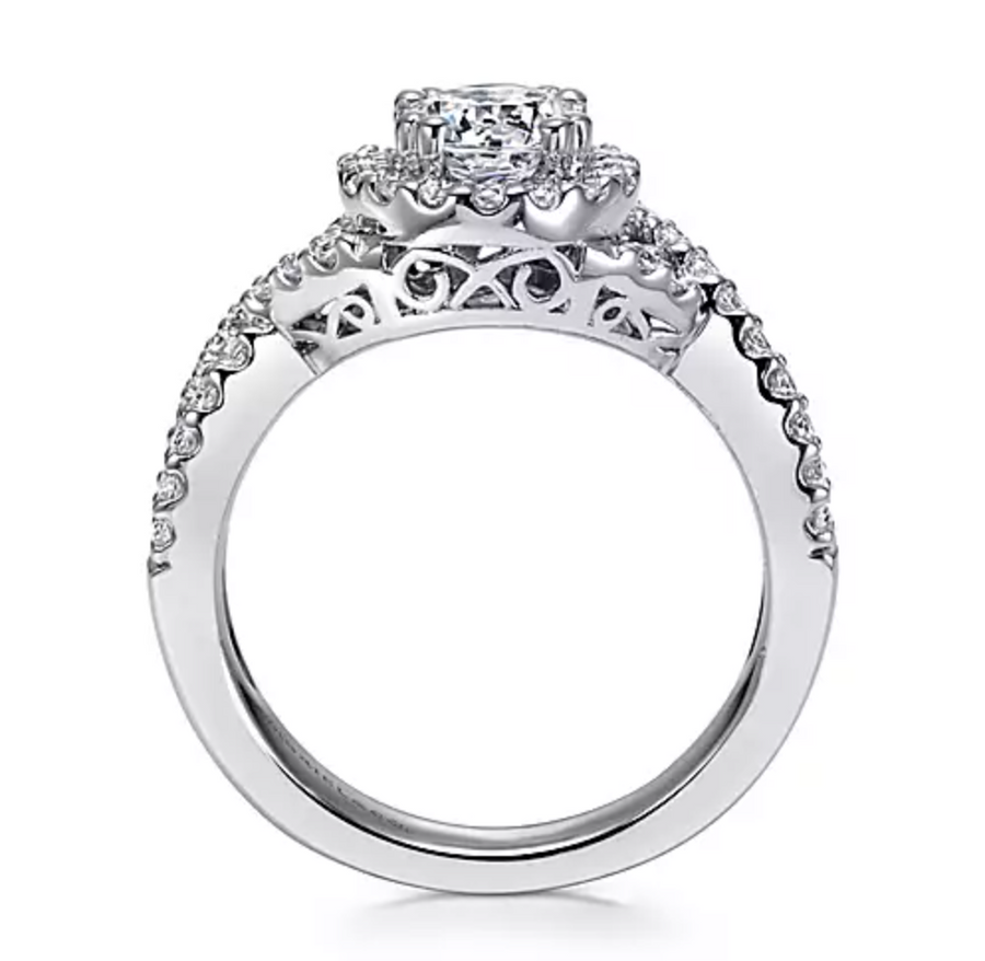 Kendie - 14K White Gold Round Halo Diamond Engagement Ring