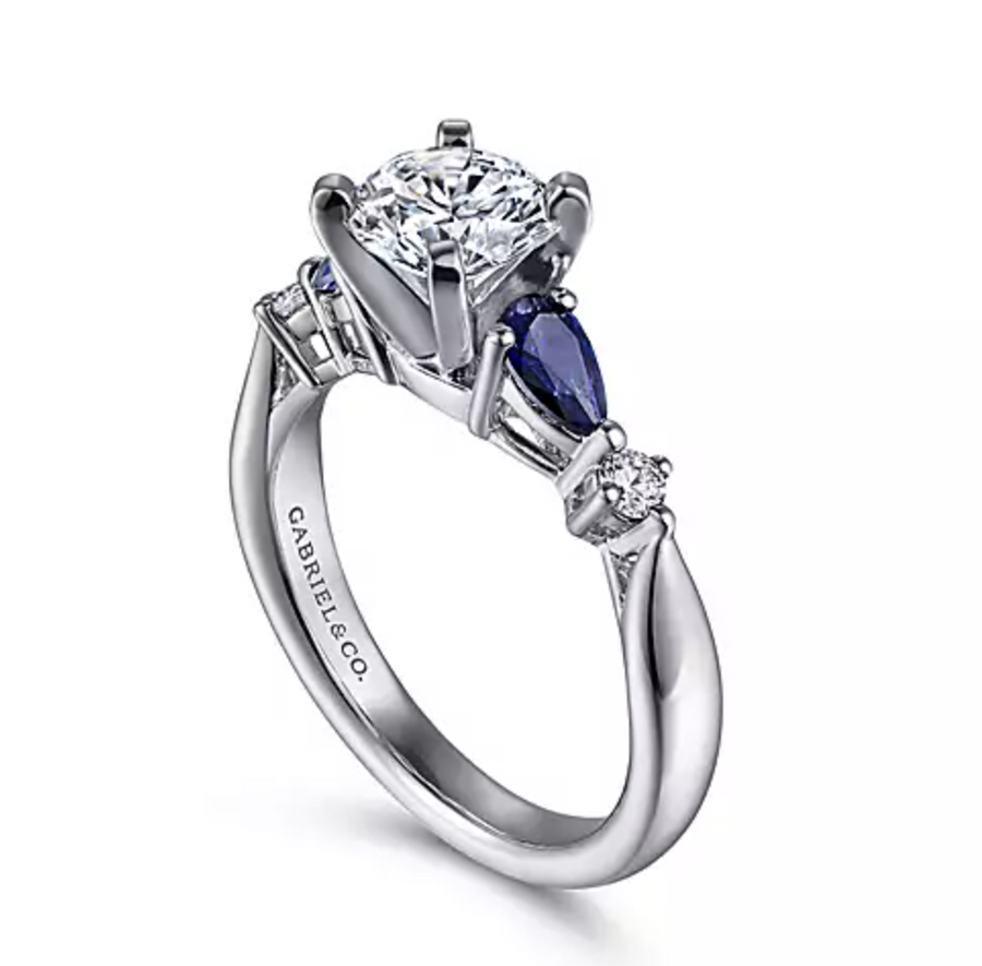 Carrie - 14K White Gold Round Five Stone Sapphire and Diamond Engagement Ring