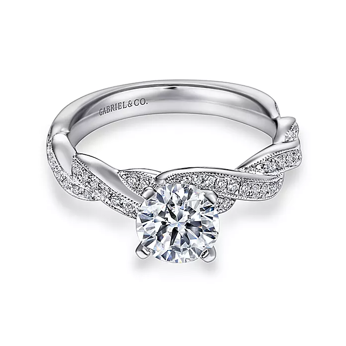 Cassidy - 14K White Gold Round Twisted Diamond Engagement Ring