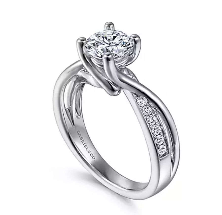 Aleesa - 14K White Gold Round Bypass Diamond Engagement Ring