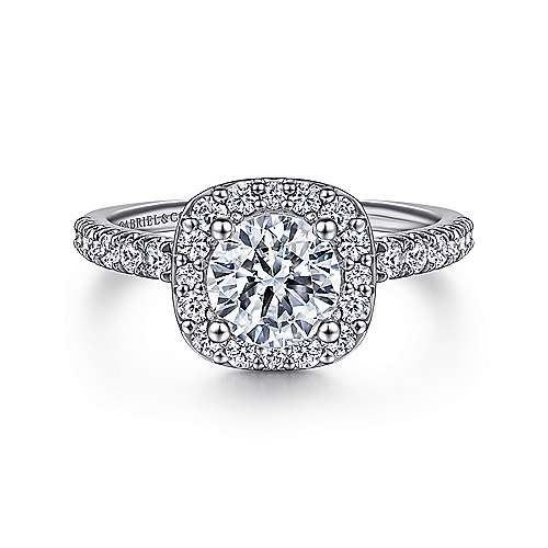 Lyla - 14K White Gold Cushion Halo Round Diamond Engagement Ring